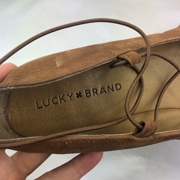 Lucky brand flats leather Aviee lace up tan Sz 9.5 - Picture 3 of 6